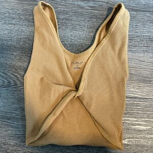 Urban Outfitters Beige Ribbed Twist Tank